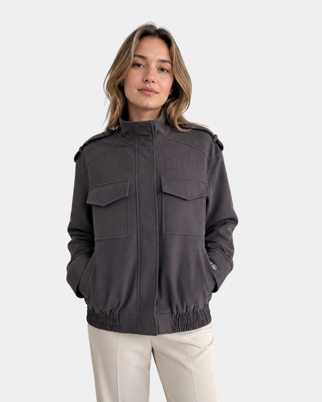 Moderná bomber bunda s vysokým golierom