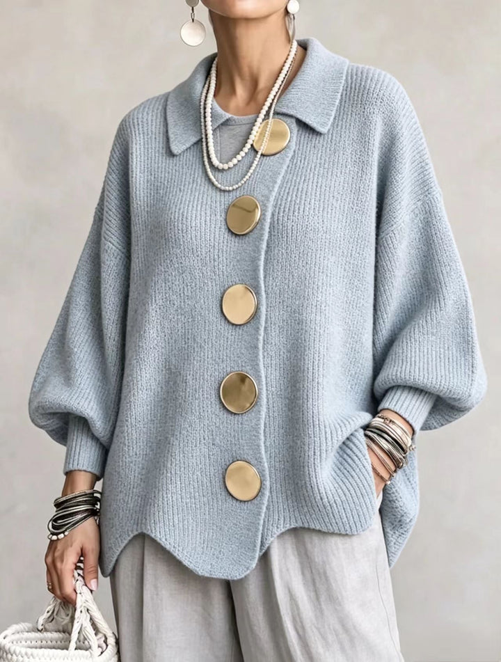 Isadora | Oversize kardigán s golierom a veľkými kovovými gombíkmi