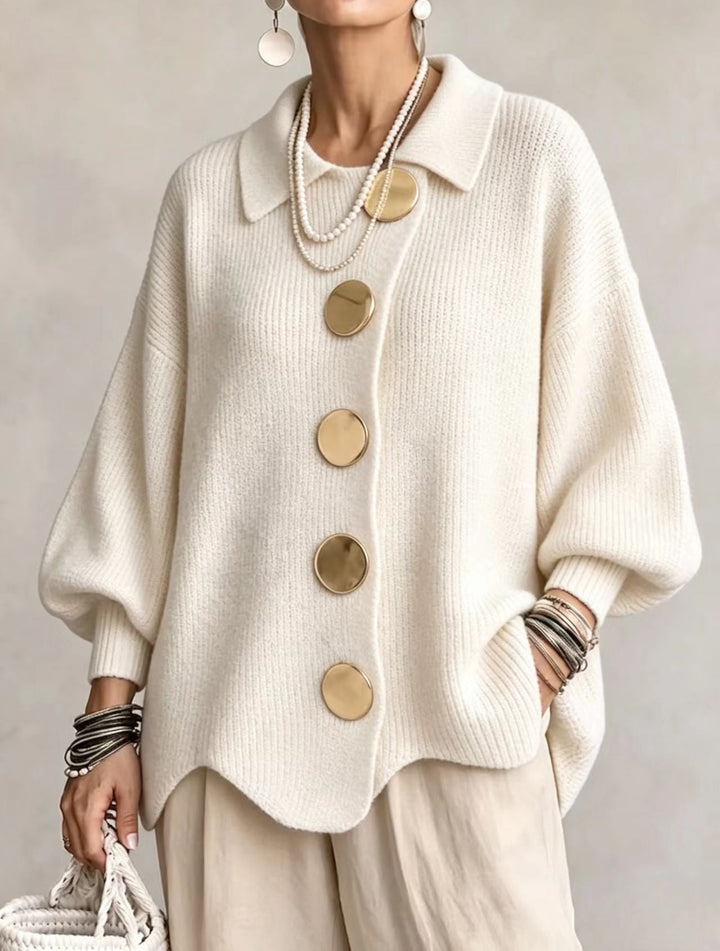 Isadora | Oversize kardigán s golierom a veľkými kovovými gombíkmi